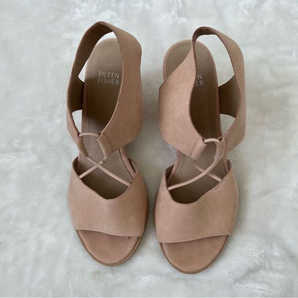 Eileen Fisher Nubuck Doe Suede Heeled Sandal Heels 8 blush tumbled block - Picture 4 of 6